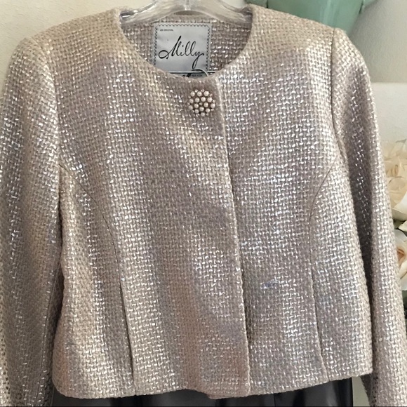 Milly of New York Jackets & Blazers - MILLY NY VTG DESIGNER JACKET LUXURY STYLE BLUSH & METALLIC SILVER NEW Sz 8